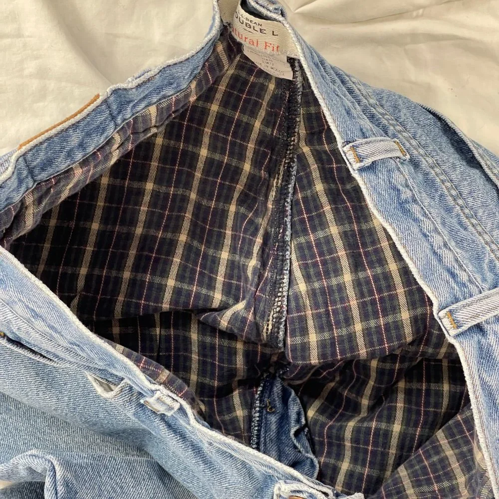 LL Bean Flannel Lined Jeans Mens 35x30 Blue Double L Natural Fit Straight 0JW72